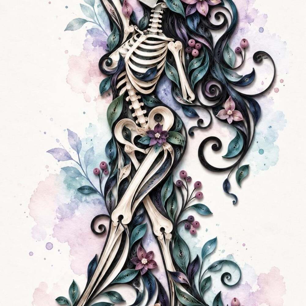 8 X 10 Framed Floral Skeleton Figure Ec 43